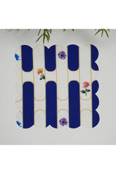 Decorative Navy Blue Stripe Patterned Floral Laser Cut Fabric Cocktail Napkin 1 Piece